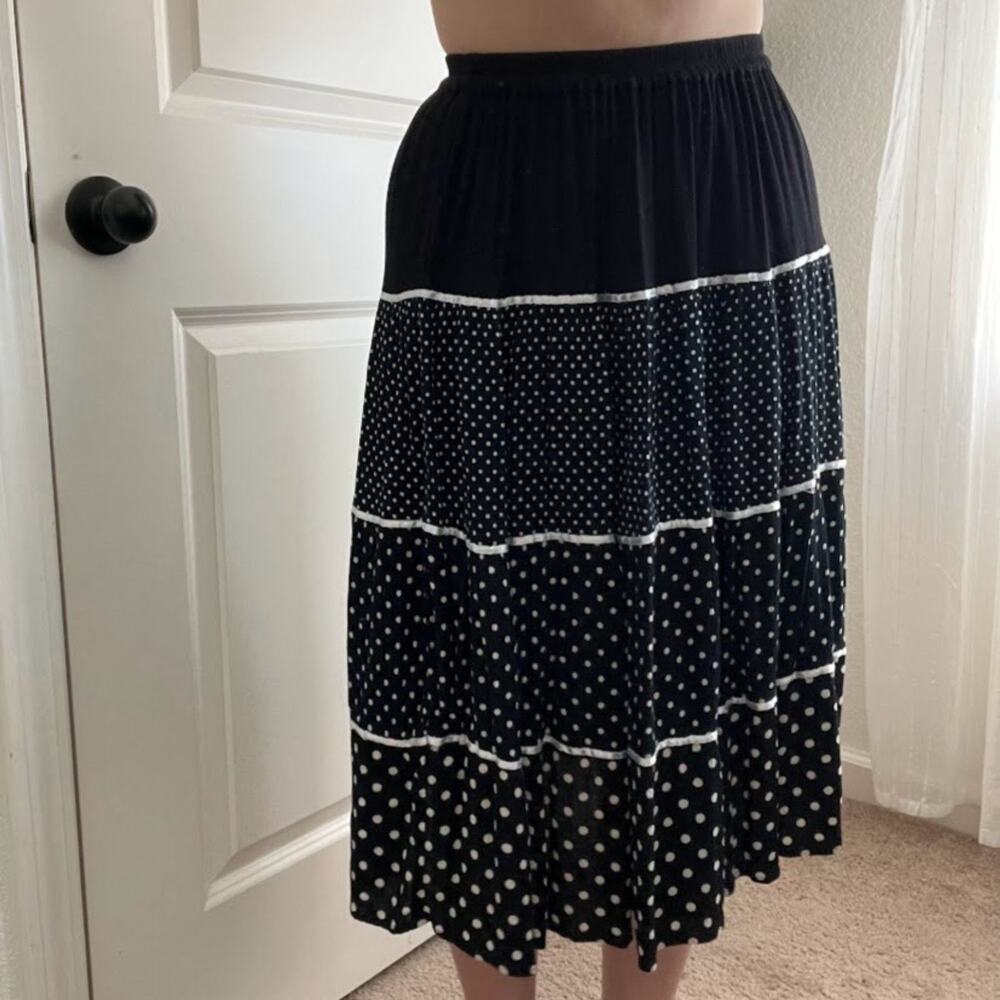 Vintage Black & White Polka Dot Drapers and Damons Maxi Skirt Sz S ( petite )